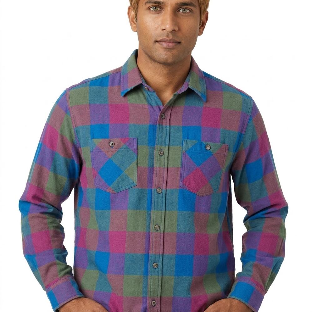 Natural Reflections Multicolor Plaid Pullover Button-Up Shirt Men Size M